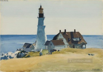Edward Hopper Painting - lighthouse and buildings portland head cape elizabeth maine 1927 Edward Hopper